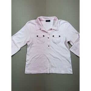 Saint James Pink Cotton Button Up Collar Top 3/4 Sleeve Size 14 ML